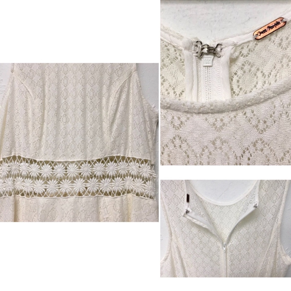 Free People Ivory Floral Daisies Dress Size 12 L Mini Cutout Taylor Swift Cute - Picture 8 of 9